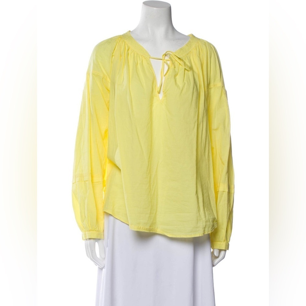 Xirena Yellow Tie Neck Blouse Long Sleeve 100% cotton Size XS